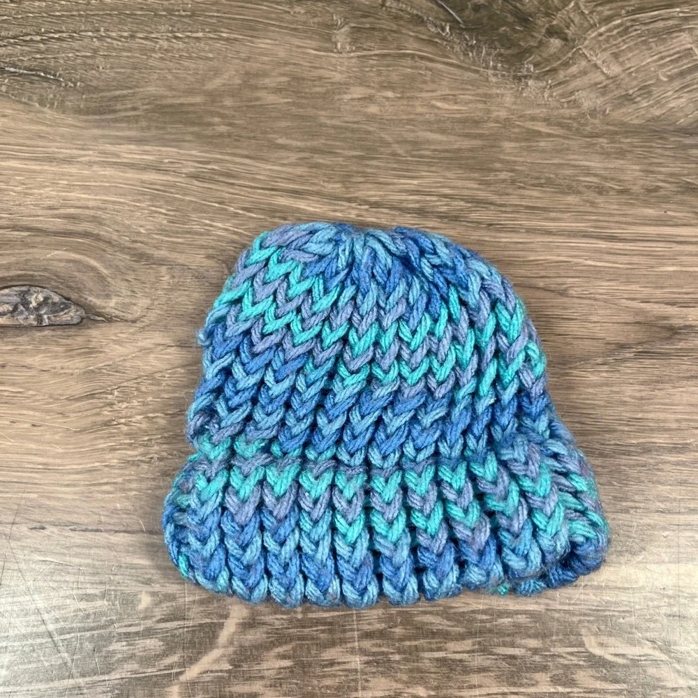 Handmade Beanie Set Baby Blue White Knit Crochet Winter Hats 3pk